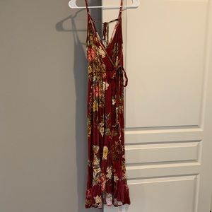 Long red floral dress